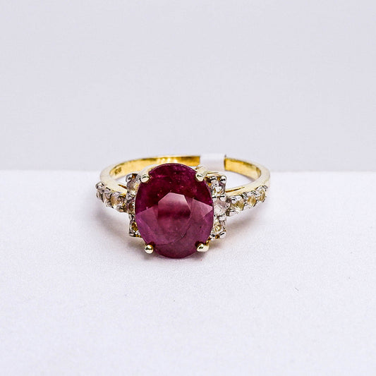 แหวนเงินแท้ 925 ฝังพลอย ทับทิมอาฟ (African Ruby) + เซอร์คอน (Zircon)