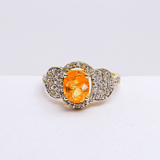 แหวนเงินแท้ 925 ฝังพลอย สเปสซาไทท์ (Spessartite Garnet) + ไวท์โทพาส (whitetopaz)