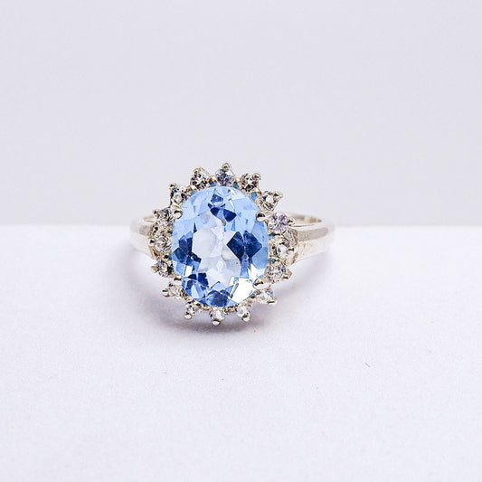แหวนเงินแท้ 925 ฝังพลอย บลูโทพาส (Blue Topaz) + ไวท์โทพาส (whitetopaz)