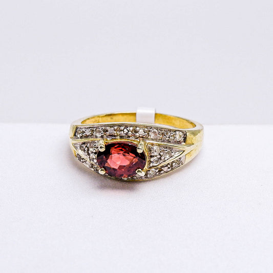 แหวนเงินแท้ 925 ฝังพลอย โรโดไลท์ (Rhodolite) + ไวท์โทพาส (whitetopaz)
