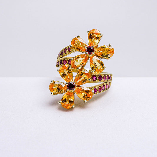 แหวนเงินแท้ 925 ฝังพลอย บุษราคัม(Yellow Sapphire)+แซฟไฟร์(Sapphire)+ทับทิมไทย(Siam Ruby)