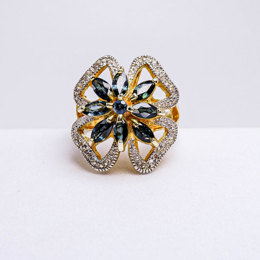 แหวนเงินแท้ 925 ฝังพลอย ไพลิน (Blue Sapphire) + ไวท์โทพาส (whitetopaz)