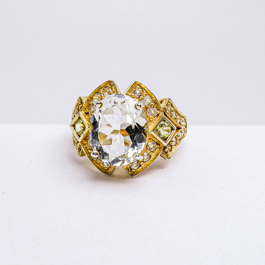 แหวนเงินแท้ 925 ฝังพลอย กรีนอเมทิสต์(Green Amethyst)+แซฟไฟร์(Sapphire)+ไวท์โทพาส(whitetopaz)