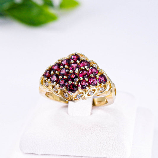 แหวนเงินแท้ 925 ฝังพลอย โรโดไลท์ (Rhodolite) +  ไวท์โทพาส (whitetopaz)