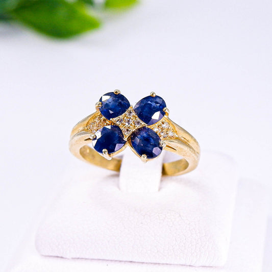 แหวนเงินแท้ 925 ฝังพลอย ไพลิน (Blue Sapphire) + ไวท์โทพาส (whitetopaz)
