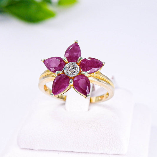 แหวนเงินแท้ 925 ฝังพลอย ทับทิม (Ruby) + เซอร์คอน (Zircon)