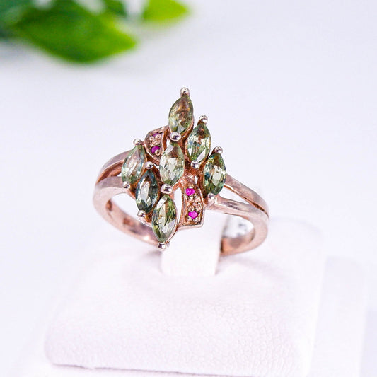 แหวนเงินแท้ 925 ฝังพลอย กรีนแซฟไฟร์(Green Sapphire)+แทนซาเนีย(Tanzanite)+พิงค์แซฟไฟร์(Pink Sapphire)
