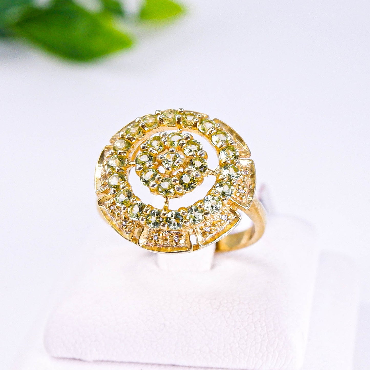 แหวนเงินแท้ 925 ฝังพลอย เพอริดอท (Peridot) + ไวท์โทพาส (whitetopaz)