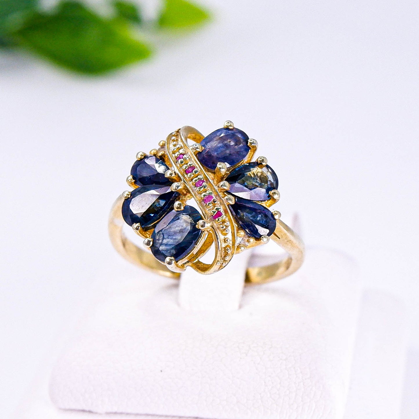แหวนเงินแท้ 925 ฝังพลอย ไพลิน(Blue Sapphire)+ไวท์โทพาส(whitetopaz)+พิงค์แซฟไฟร์(Pink Sapphire)