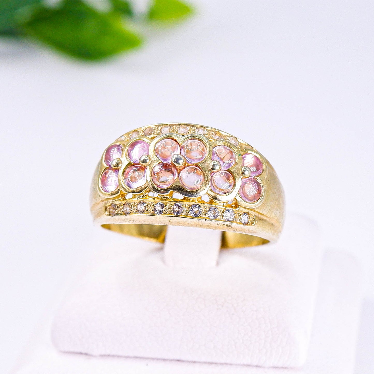 แหวนเงินแท้ 925 ฝังพลอย พิงค์แซฟไฟร์ (Pink Sapphire) + ไวท์โทพาส (whitetopaz)