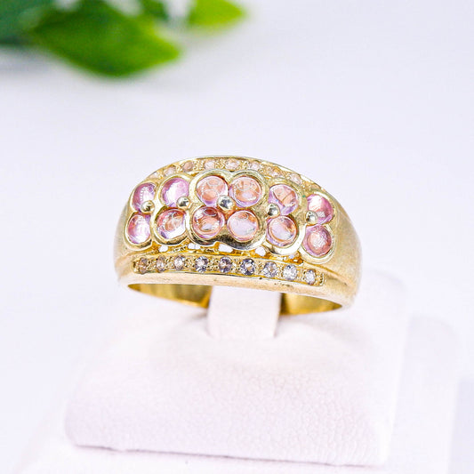 แหวนเงินแท้ 925 ฝังพลอย พิงค์แซฟไฟร์ (Pink Sapphire) + ไวท์โทพาส (whitetopaz)