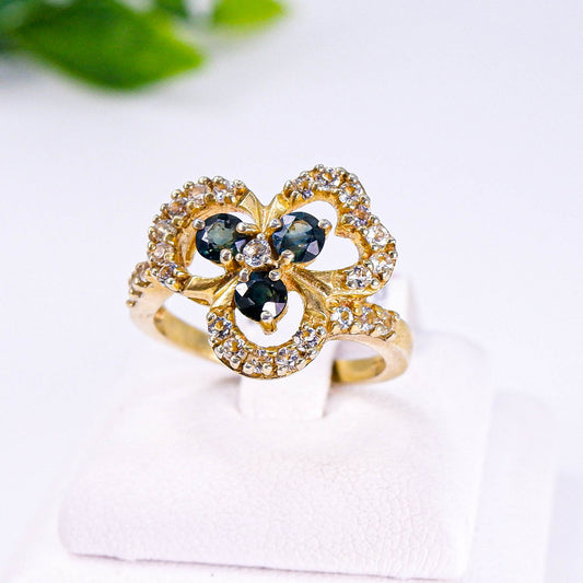 แหวนเงินแท้ 925 ฝังพลอย  เขียวส่อง (green Sapphire) + โทพาส (whitetopaz)