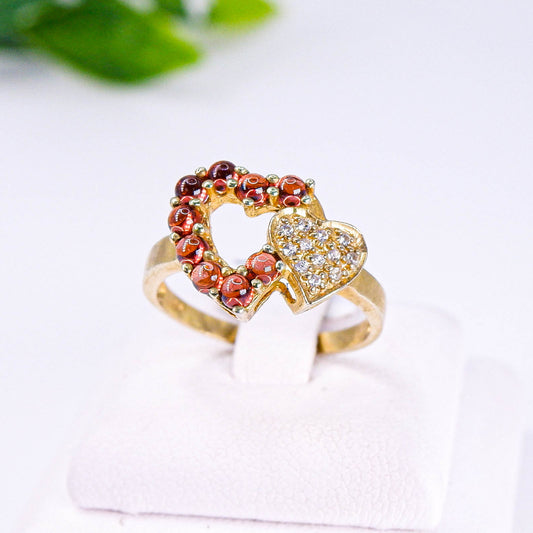 แหวนเงินแท้ 925 ฝังพลอย โกเมนหลังเบี้ย (Garnet) + เซอร์คอน (Zircon)