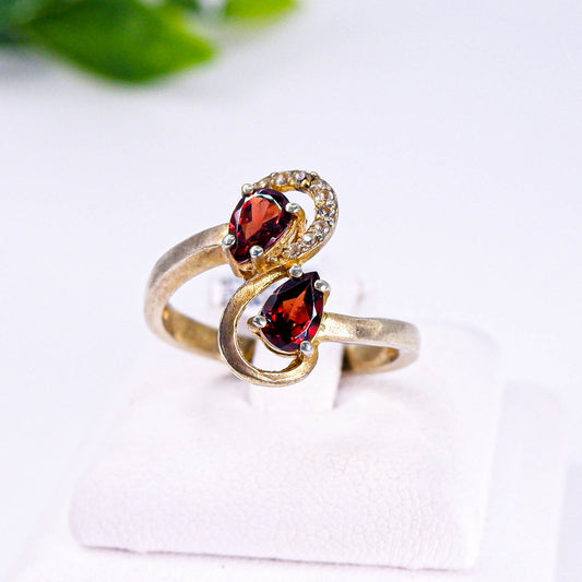 แหวนเงินแท้ 925 ฝังพลอย โกเมน (Garnet) + โทพาส (Topaz)