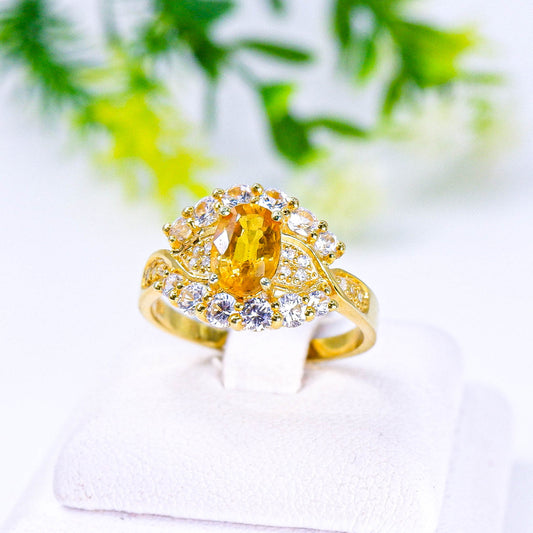 แหวนเงินแท้ 925 ฝังพลอย บุษราคัม (Yellow Sapphire) + เซอร์คอน (Zircon)