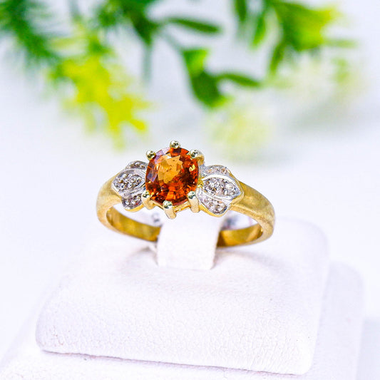 แหวนเงินแท้ 925 ฝังพลอย สเปซซาไทต์ (Spessartite Garnet) + เซอร์คอน (Zircon)