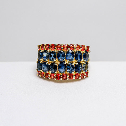 แหวนเงินแท้ 925 ฝังพลอย ไพลิน (Blue Sapphire) + เรดแซฟไฟร์ (Red Sapphire)