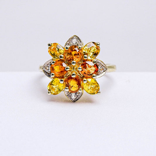 แหวนเงินแท้ 925 ฝังพลอย บุษราคัมบางกะจะ (Yellow Sapphire) + เซอร์คอน (Zircon)
