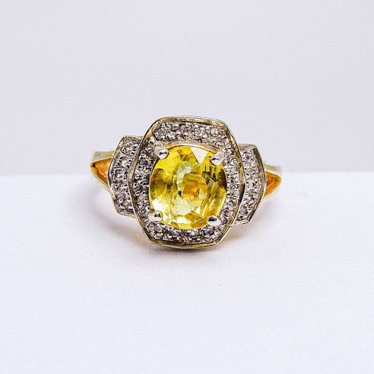 แหวนเงินแท้ 925 ฝังพลอย บุษราคัมบางกะจะ (Yellow Sapphire) + เซอร์คอน (Zircon)