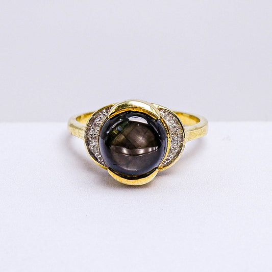 แหวนเงินแท้ 925 ฝังพลอย สตาร์บางกะจะ (Black Star Sapphire) + เซอร์คอน (Zircon)