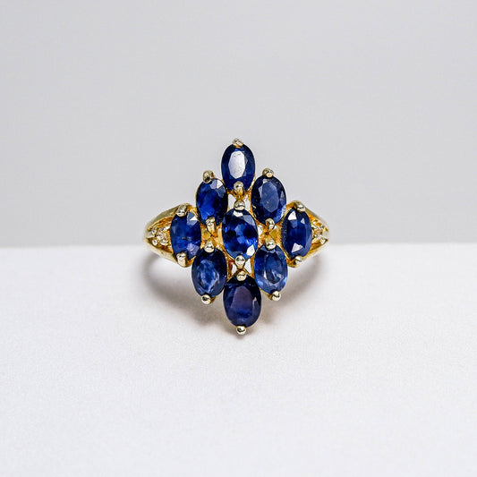 แหวนเงินแท้ 925 ฝังพลอย ไพลินมาบีร่า (Mabira Blue Sapphire) + ไวท์โทพาส (whitetopaz)