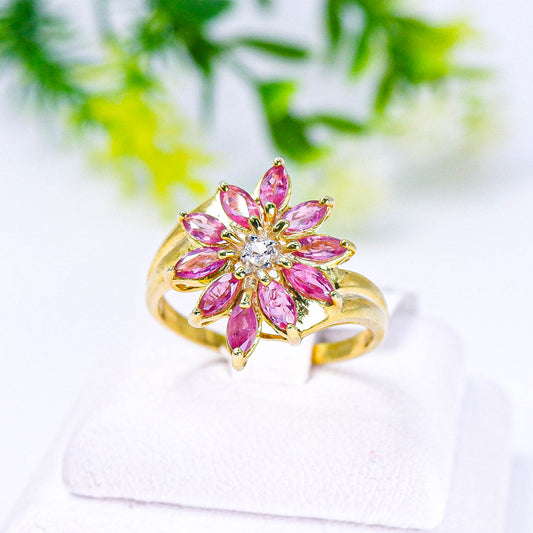 แหวนเงินแท้ 925 ฝังพลอย ทับทิมไทย (Siam Ruby) + ไวท์โทพาส (whitetopaz)