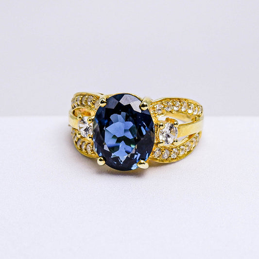 แหวนเงินแท้ 925 ฝังพลอย ลอนดอนบลู (London Blue) + เซอร์คอน (Zircon)