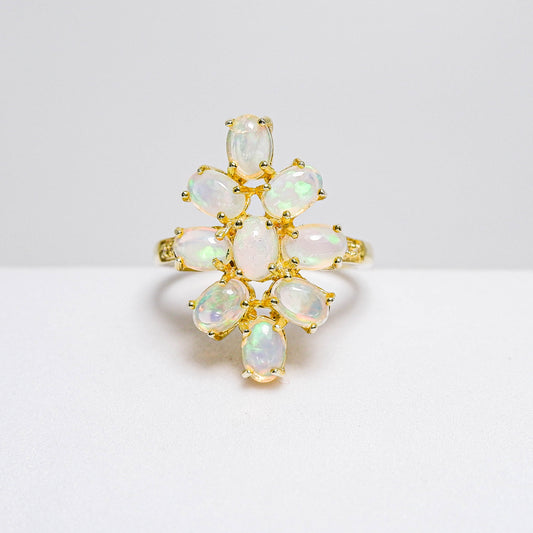 แหวนเงินแท้ 925 ฝังพลอย ไวท์โอปอล (White Opal) + เซอร์คอน (Zircon)
