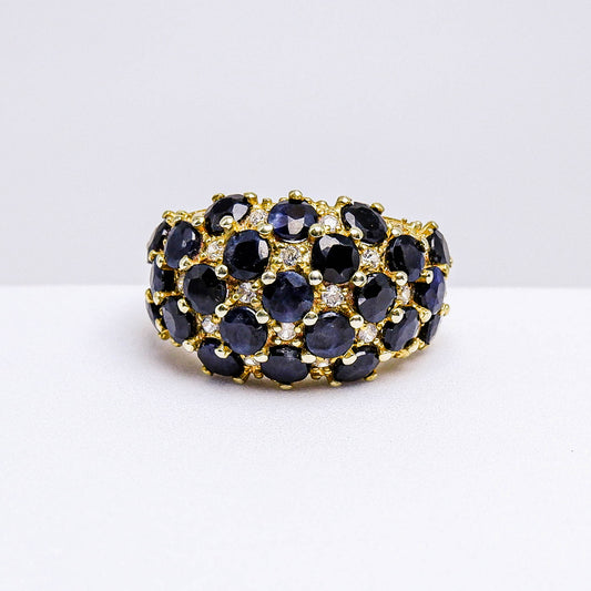 แหวนเงินแท้ 925 ฝังพลอย ไพลินกาญจน์ (Blue Sapphire) + เซอร์คอน (Zircon)