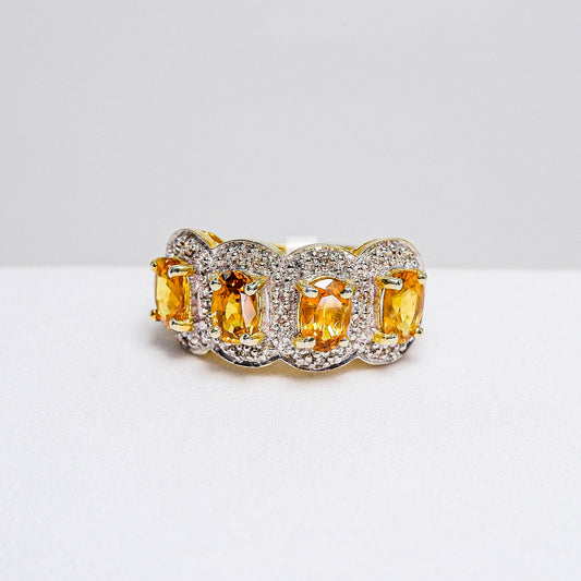 แหวนเงินแท้ 925 ฝังพลอย บุษราคัมบางกะจะ (Yellow Sapphire) + เซอร์คอน (Zircon)
