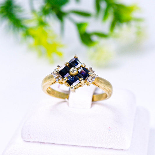 แหวนเงินแท้ 925 ฝังพลอย ไพลิน (Blue Sapphire) + ไวท์โทพาส (whitetopaz)