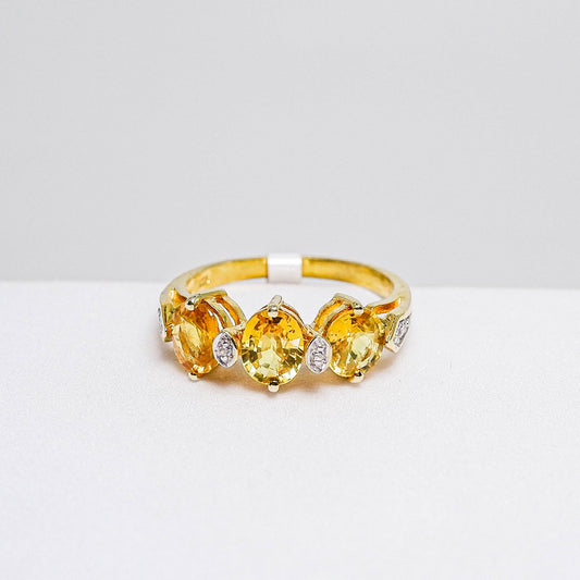 แหวนเงินแท้ 925 ฝังพลอย บุษราคัมบางกะจะ (Yellow Sapphire) + เซอร์คอน (Zircon)