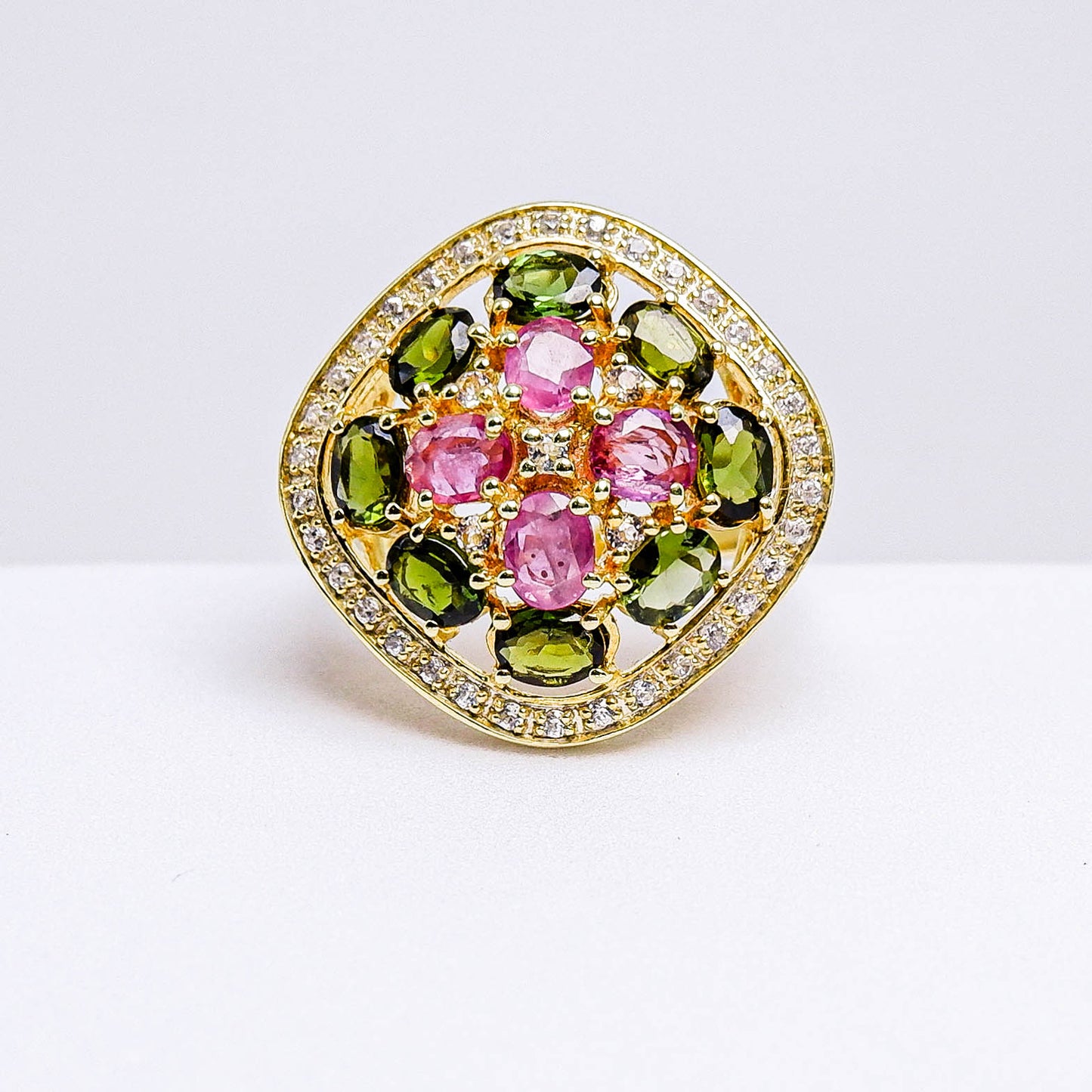 แหวนเงินแท้ 925 ฝังพลอย ทับทิมไทย (Siam Ruby)+ทัวร์มาลีน(Tourmaline)+ไวท์โทพาส(whitetopaz)