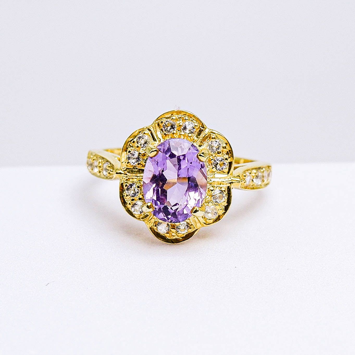 แหวนเงินแท้ 925 ฝังพลอย อเมทิสต์ (Amethyst) + ไวท์โทพาส (whitetopaz)