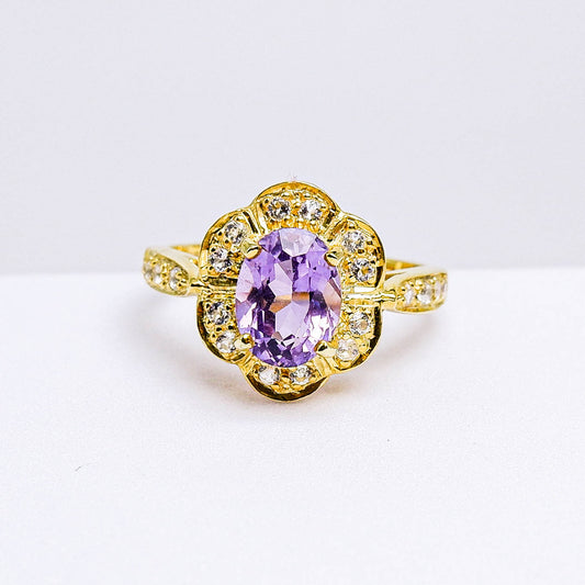 แหวนเงินแท้ 925 ฝังพลอย อเมทิสต์ (Amethyst) + ไวท์โทพาส (whitetopaz)