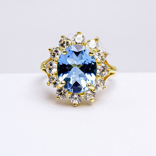 แหวนเงินแท้ 925 ฝังพลอย บลูโทพาส (Blue Topaz) + เซอร์คอน (Zircon)