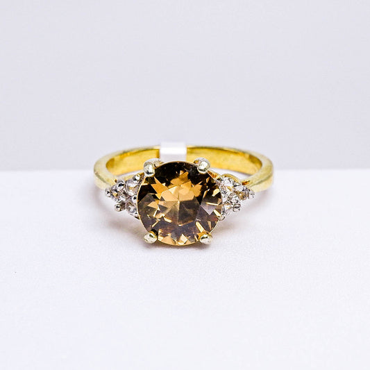 แหวนเงินแท้ 925 ฝังพลอย เพทาย (ดิบ)  (Unheated Zircon) + เซอร์คอน (Zircon)