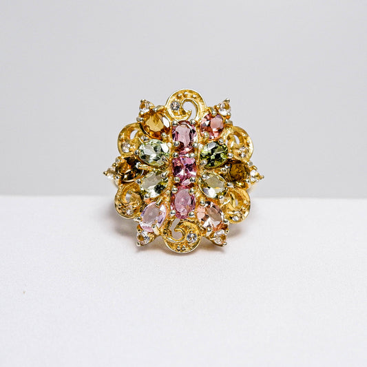 แหวนเงินแท้ 925 ฝังพลอย แฟนซีทัวร์มาลีน (Fancy Tourmaline) + ไวท์โทพาส (whitetopaz)
