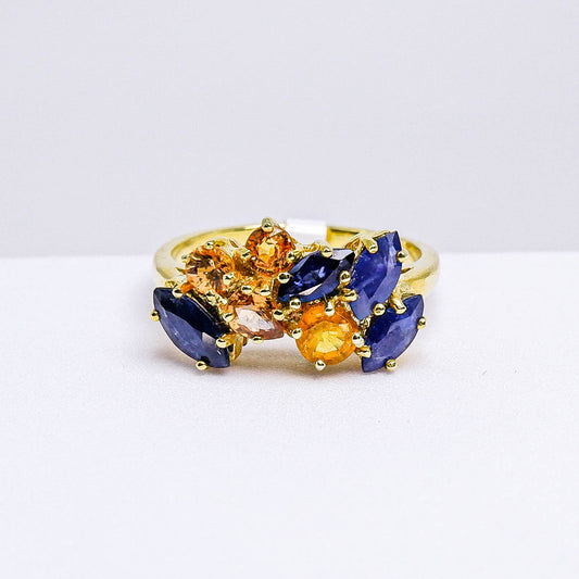 แหวนเงินแท้ 925 ฝังพลอย ไพลิน (Blue Sapphire) + บุษราคัม (Yellow Sapphire)