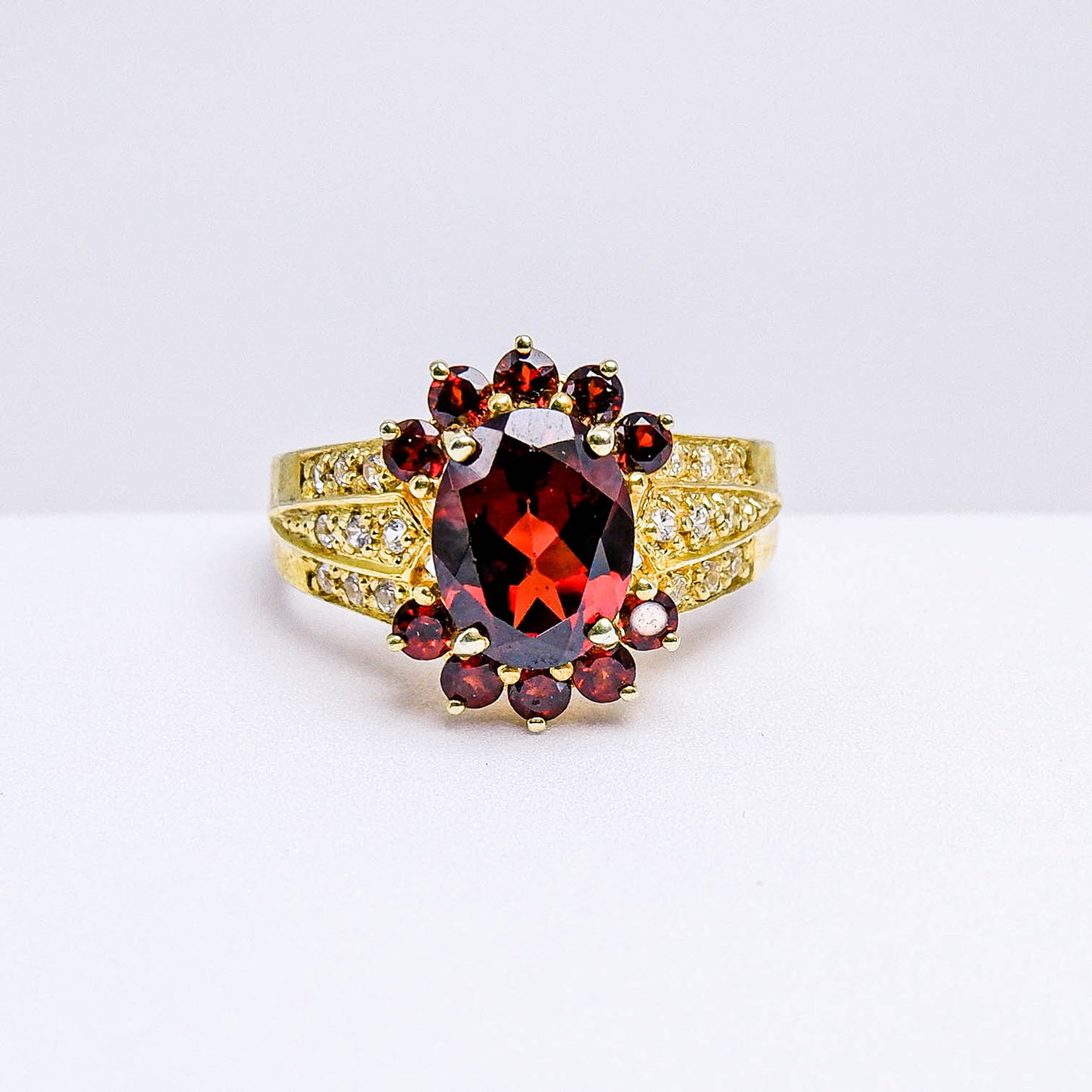 แหวนเงินแท้ 925 ฝังพลอย โกเมน (Garnet) + เซอร์คอน (Zircon)