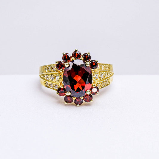 แหวนเงินแท้ 925 ฝังพลอย โกเมน (Garnet) + เซอร์คอน (Zircon)