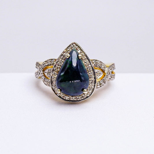 แหวนเงินแท้ 925 ฝังพลอย โอปอล (Opal) + เซอร์คอน (Zircon)