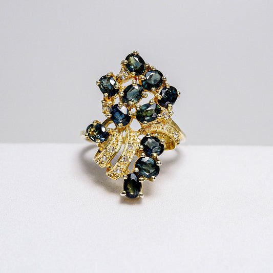 แหวนเงินแท้ 925 ฝังพลอย เขียวส่อง (greensapphire) + ไวท์โทพาส (whitetopaz)