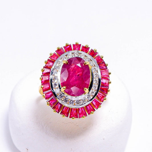 แหวนทอง9K ฝังพลอยทับทิมโมซัมบิก (Ruby) + เพชร (Diamond)