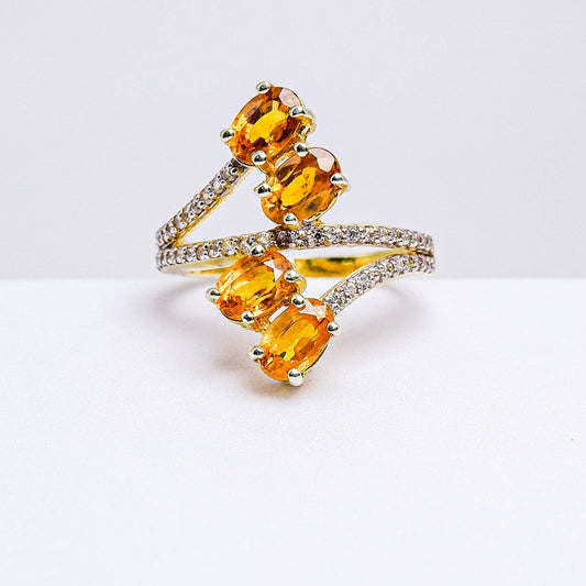 แหวนเงินแท้ 925 ฝังพลอย บุษราคัม (Yellow Sapphire) + เซอร์คอน (Zircon)