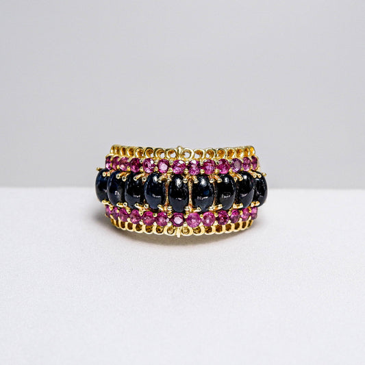 แหวนเงินแท้ 925 ฝังพลอย ไพลิน (Blue Sapphire) + ทับทิมไทย (Siam Ruby)