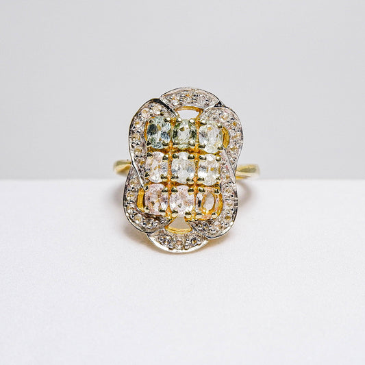 แหวนเงินแท้ 925 ฝังพลอย ทัวร์มาลีน (Tourmaline) + ไวท์โทพาส (whitetopaz)