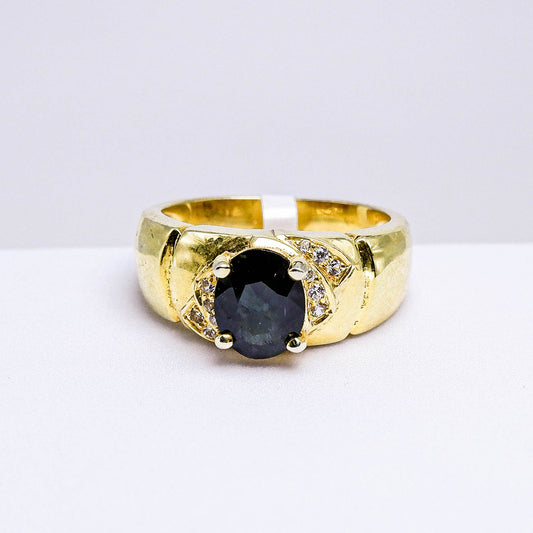 แหวนเงินแท้ 925 ฝังพลอย เขียวส่อง (green Sapphire) + เซอร์คอน (Zircon)
