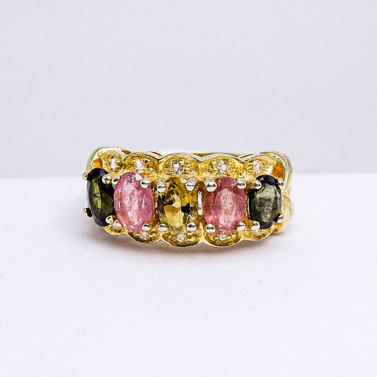แหวนเงินแท้ 925 ฝังพลอย ทัวร์มาลีน (Tourmaline) + ไวท์โทพาส (whitetopaz)