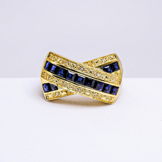แหวนเงินแท้ 925 ฝังพลอย ไพลิน (Blue Sapphire) + ไวท์โทพาส (whitetopaz)